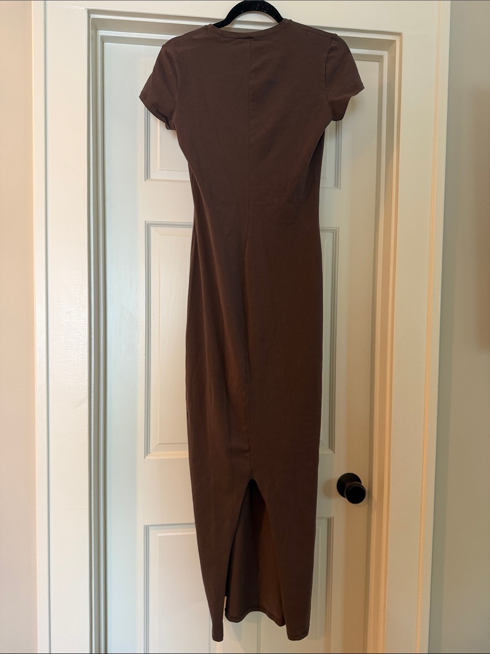 SKIMS Chocolate Brown Short-Sleeve Maxi Dress with Slit in Back - Picture 3 of 12